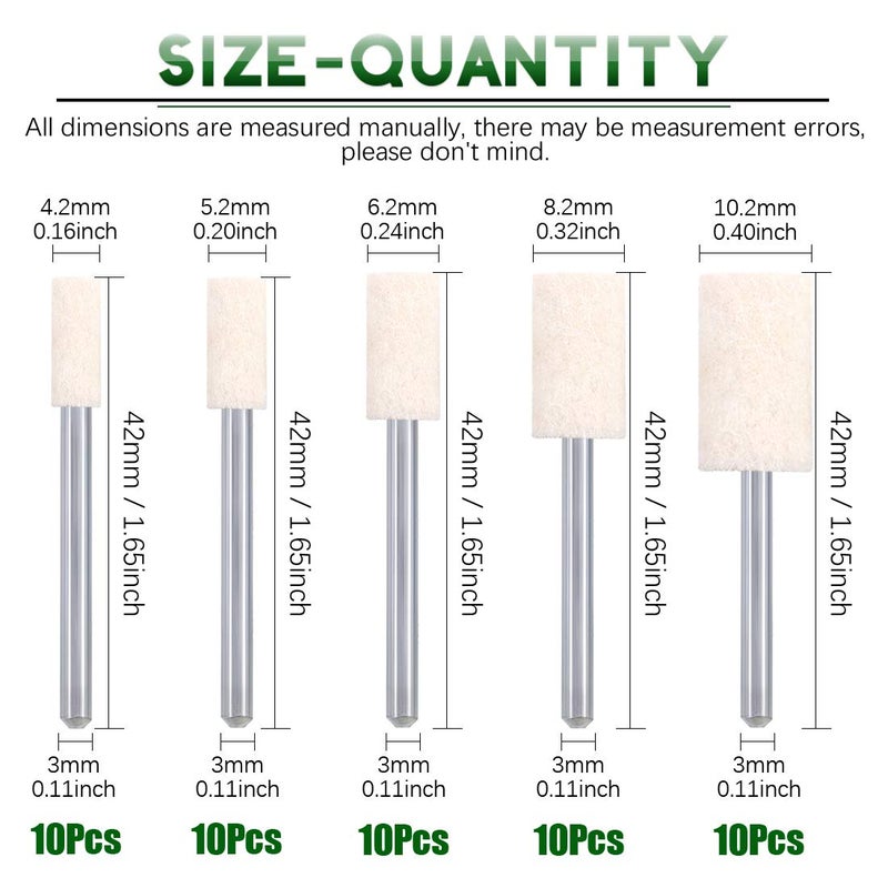 Keadic 100pcs Multifunctional Wool Felt Polishing Bits Mandrel Mounted Grinding Buffing Accessories Attachment Set - 1/8 Inch Shank - Image 3